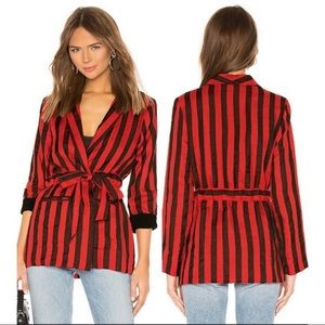 NEW L'Academie The Jules Linen Wrap Belted Blazer M Textured Stripe REVOLVE